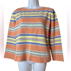 Lauren Ralph Lauren 90s Orange Multi Striped Pastel Cotton Sweater Women's Large